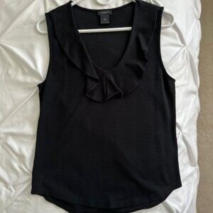 Ann Taylor Black Sleeveless Ruffled V-Neck Top
